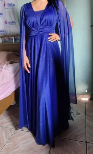 Vestido de festa - Longo Azul com Capa