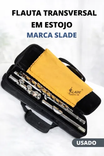 flauta transversal slade semi-nova niquelada + estojo nylon + vareta afinação