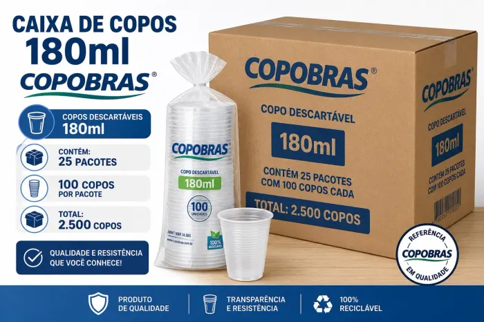 Caixa de Copos Descartáveis copobras 180ml Transparente - 2.500 Unidades