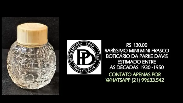 Antigo Vidro Remédio Parke Davis Trabalhado 4cm - Impecável