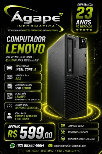 Microcomputador core.i5, 8gb de memoria, ssd 120gb.