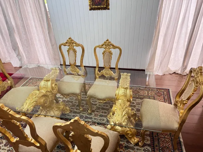Mesa de jantar com 6 cadeiras Luís xv Vintage Decoração 