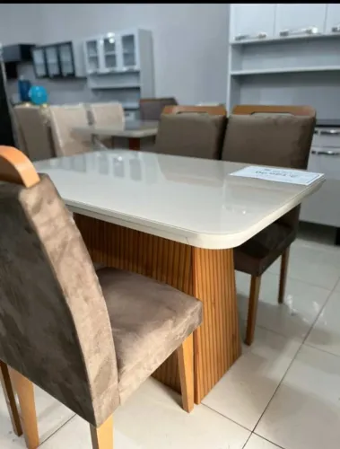 mesa retangular de4 lugares 120x90 com tampo de vidro