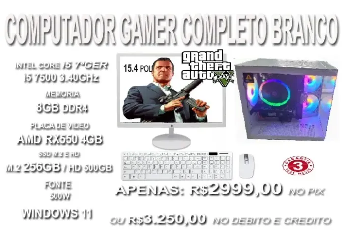 Computador Gamer Novo Completo Branco