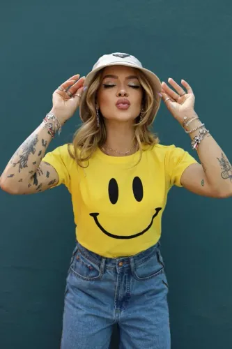 Camisa BabyLook Feminina Smile TAM G 100% Algodão (Nova)