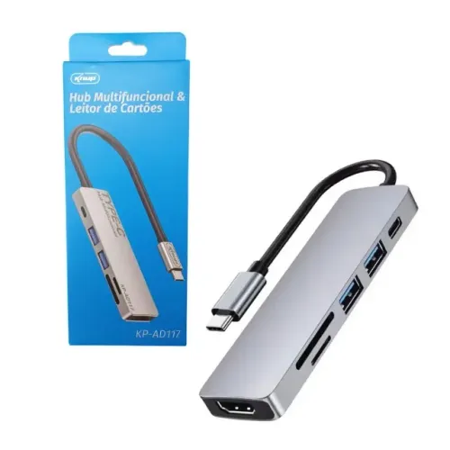 Hub Multifuncional Tipo-c para Hdmi, Usb 3.0, Leitor de Cartão Kp-ad117 *ENTREGA GRÁTIS*