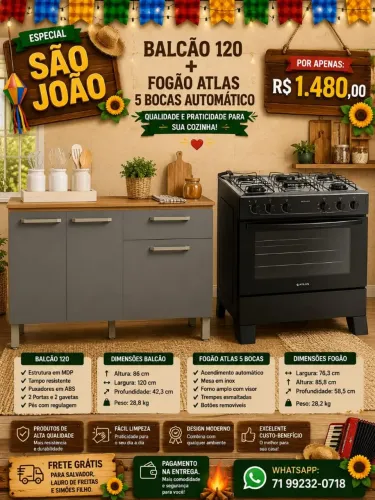 BALCÃO+ FOGÃO ATLAS  5 BOCAS 