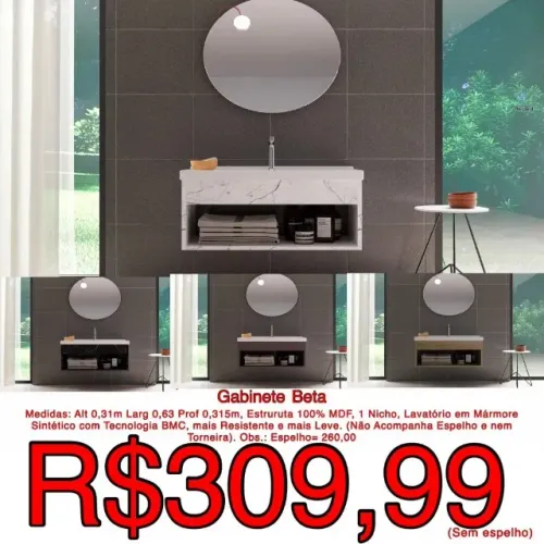 Gabinete de Banheiro Beta com Lavatório 100% MDF