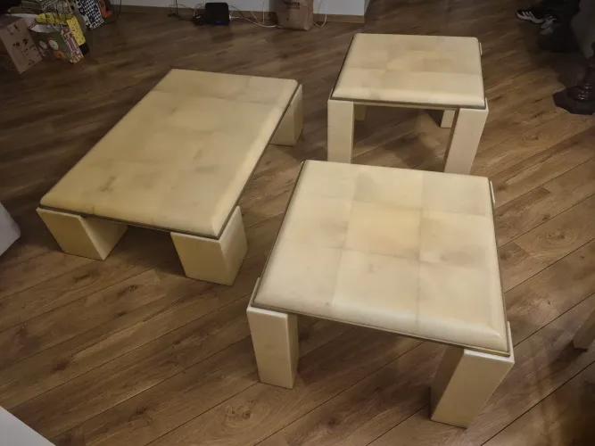 Conjunto Vintage Italiano em Pergaminho Estilo Aldo Tura - Mesa de Centro + 2 Laterais