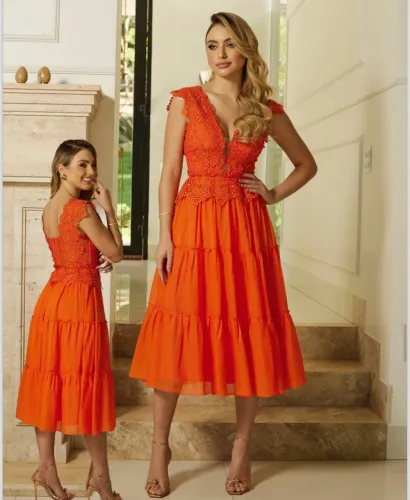 Vestido midi laranja G da Doce Maria