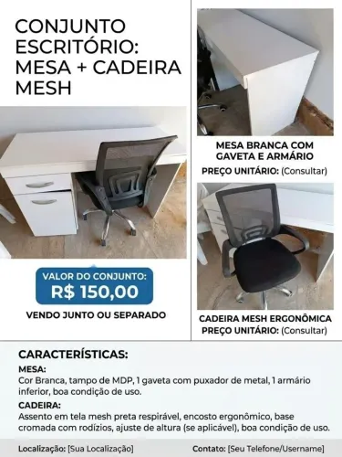 Kit escritório escrivaninha + cadeira
