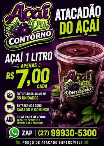 7,00 acima de 50 unidades pote de açaí 1 litro cremoso