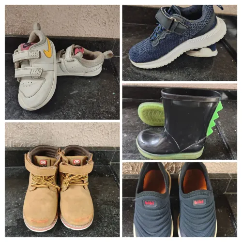 Kit 5 calçados infantis variados, tenis, bota, galocha números 23 a 25