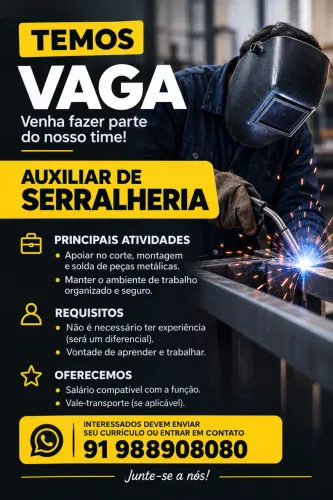 Vaga de emprego para auxiliar de serralheria