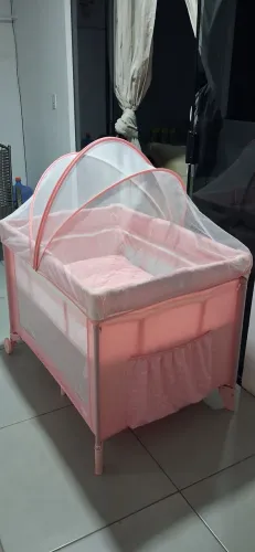 Berço Cercado Infantil Rosa Cosco - Completo - Estado de Novo