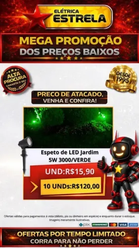 Espeto de LED Jardim 5W 3000/Verde - Promoção Especial Elétrica Estrela