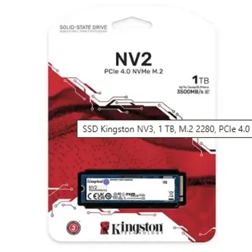 SSD Kingston NV3, 1 TB, M.2, PCIe 4.0 x4, NVMe, L 6000 MB/, G 4000 MB, funciona no PS5