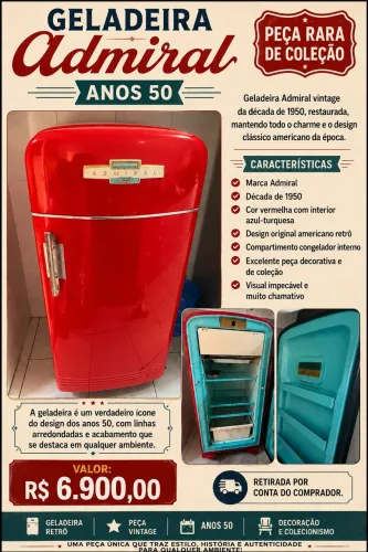 Geladeira Antiga Anos 1950 Funcionando - Vintage Retrô para Área Gourmet