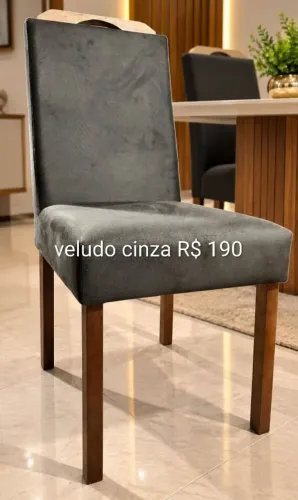 Cadeiras veludo cinza pronta entrega madeira eucalipto
