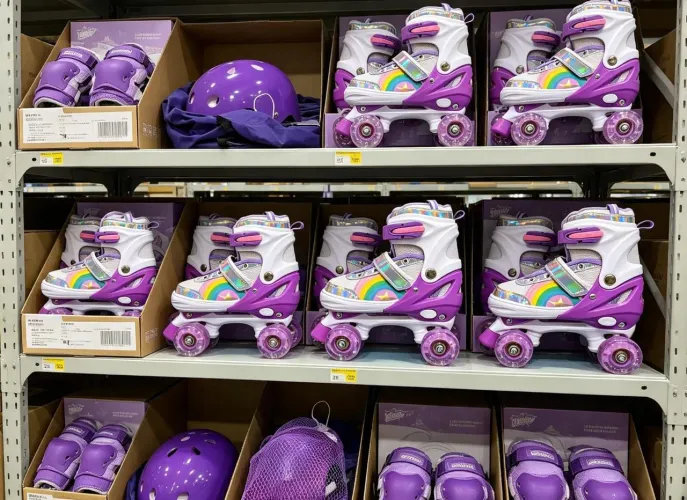 Patins Infantil Feminino 4 Rodas Ajustável Com Luzes De Led e Proteção