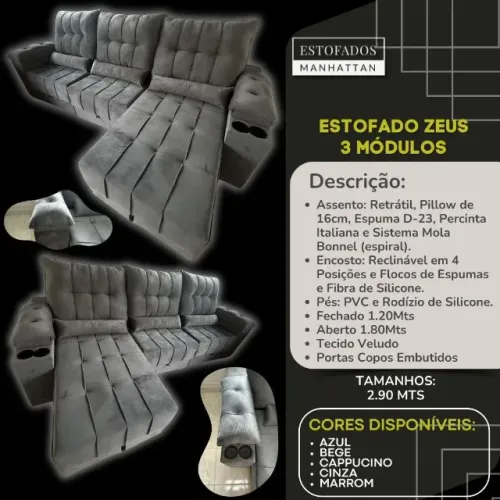 Sofá Retrátil Zeus 3 Modulos Novo