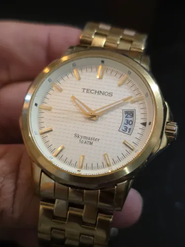 Relógio Technos Skymaster dourado 42mm calibre miyota 2315az japonês com deployant