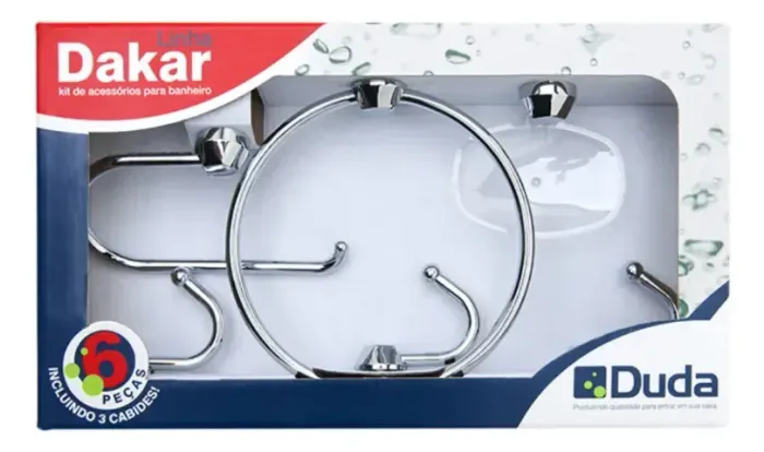 Kit Acessórios Banheiro Cromado Cristal 6 Peças Dakar