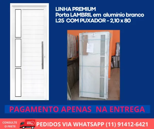 Porta Aluminio Lambril Suprema L25 com puxador de inox - 210x80 - pagamento na entrega