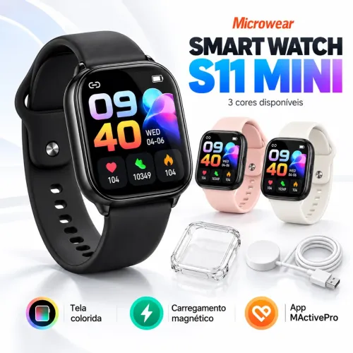 Smartwatch Microwear S11 Mini Relógio Bluetooth Chamadas Notificações Tela Touch