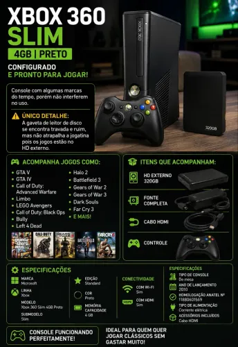Xbox 360 Slim Completo Com Mais De 40 Jogos