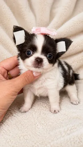 Chihuahua fêmea Pêlo longo branco com chocolate. Uma perfeição! 