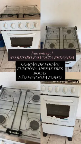 Doação de fogão funcionando três bocas não funciona forno