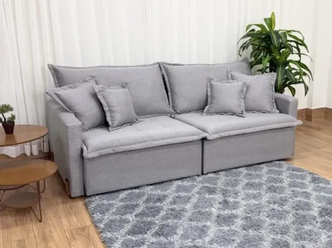 Sofá Cama Retrátil Reclinável Zoe 2.20m Linho Produto Novo - Pronta Entrega