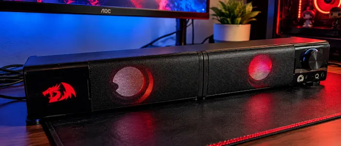 Caixa de Som Soundbar Gamer Redragon Orpheus/Stereo 2.0 P2 + USB/Led Vermelho Rgb