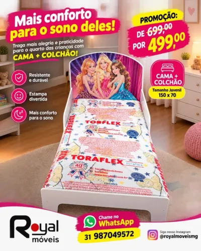 Cama Juvenil Menina OU Menino C/Colchão. Produto Novo Direto de Fábrica P/Sua Casa.