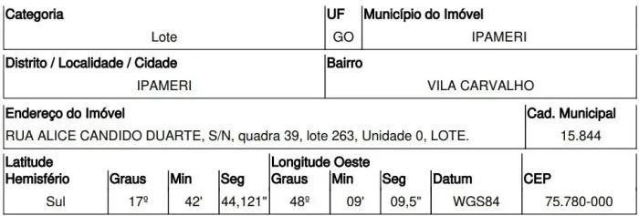 Oportunidade Única em IPAMERI - GO | Tipo: Terreno | Negociação: Venda Direta Online | Sit