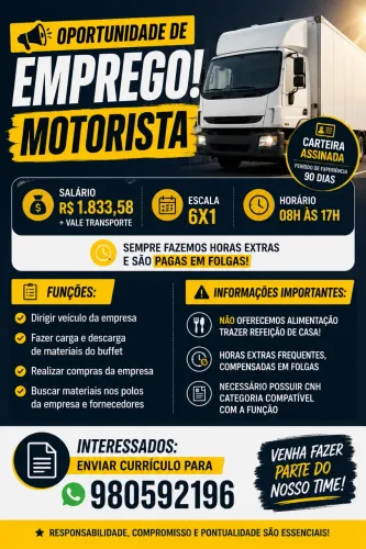 Vaga de emprego para motorista 