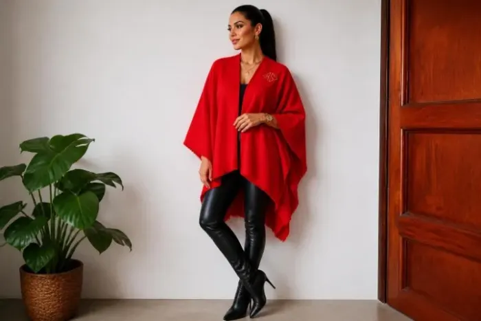 Maravilhosa Capa Quimono Vermelha em Lã Pura