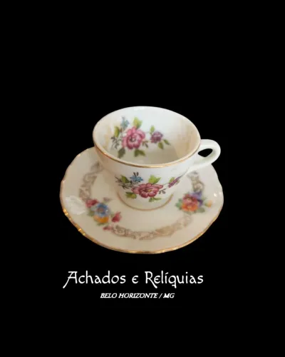 Xícara de Café com Pires Porcelana Steatita - Elegância Floral Clássica