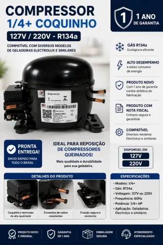 COMPRESSOR PARA GELADEIRA 1/4+ R134a NOVO ?