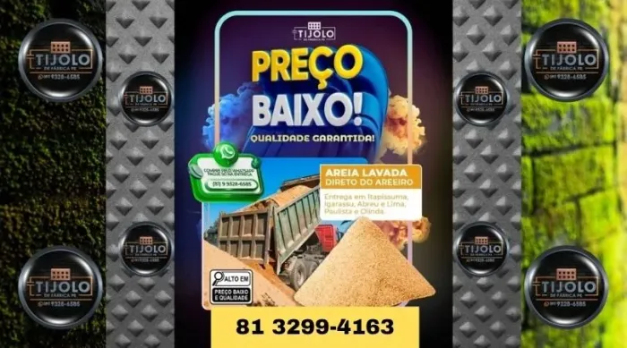 areia lavada preço especial