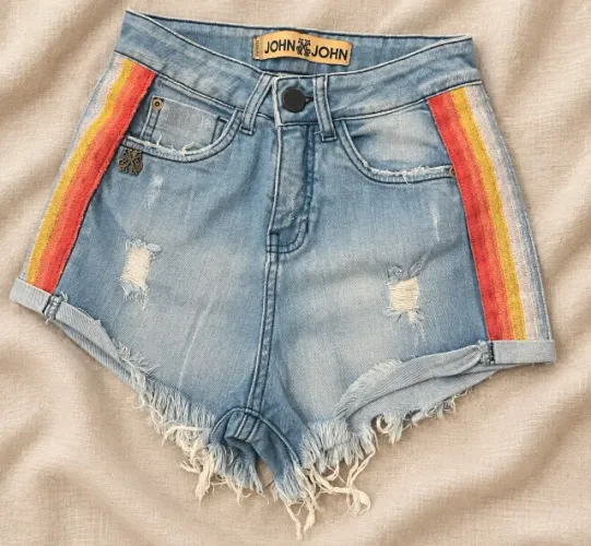Shorts Jeans John John Feminino Tam 34 Azul Claro Listras