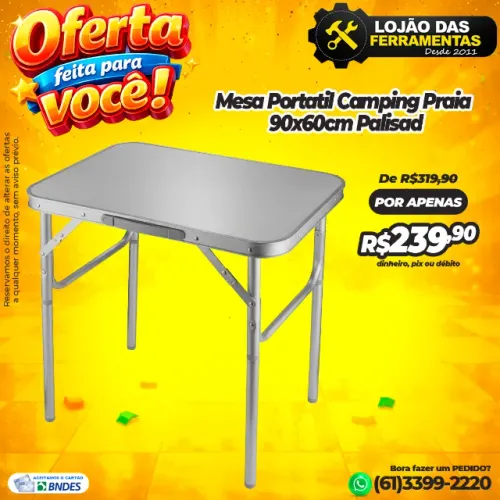Mesa de Alumínio Com Tampa MDF 90x60cm Palisad