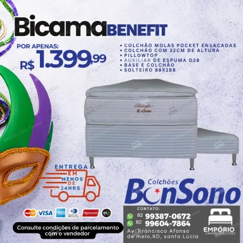 Cama bicama Base com auxiliar e colchão bonsono solteiro 