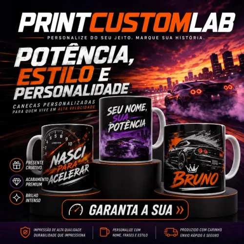 Caneca Personalizada Estilo Corrida e Velocidade | Escolha Nome, Arte, Frase ou Tema