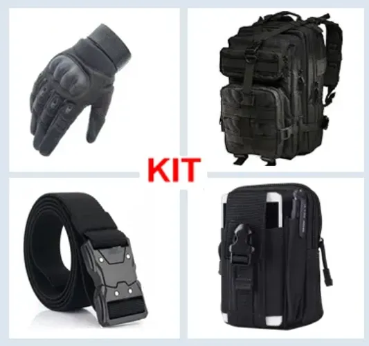 Kit ( Mochila 30 Litros + Porta treco + Cinto + Luva Dedo Completo ) Tático Militar z1484