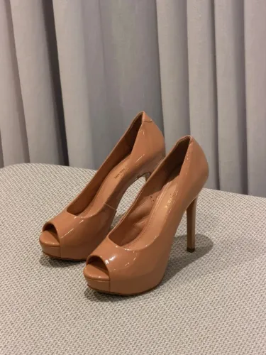 Salto Alto Nine West Nude Verniz Plataforma Peep Toe