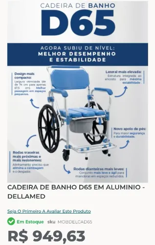 Vendo essa cadeira de rodas para banho, nova na caixa
