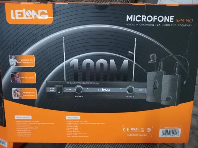 04 LAPELAS Microfone LELONG LE-910 Duplo Sem Fio