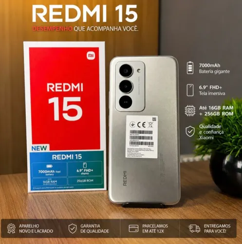 Celular Com bateria Durável (Redmi15) 128Gb/6Ram Cinza O Toop + entrega grátis
